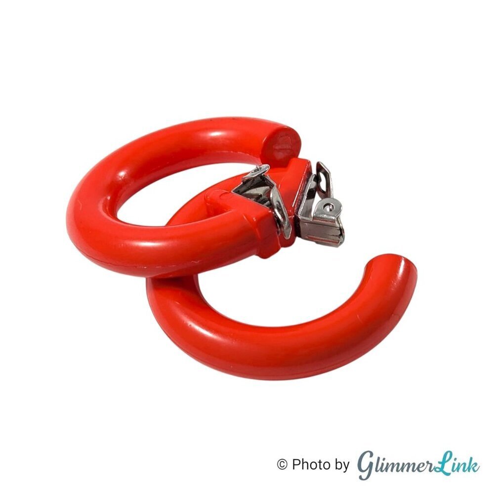 Vintage Orange Red Plastic Hoop Clip On Earrings